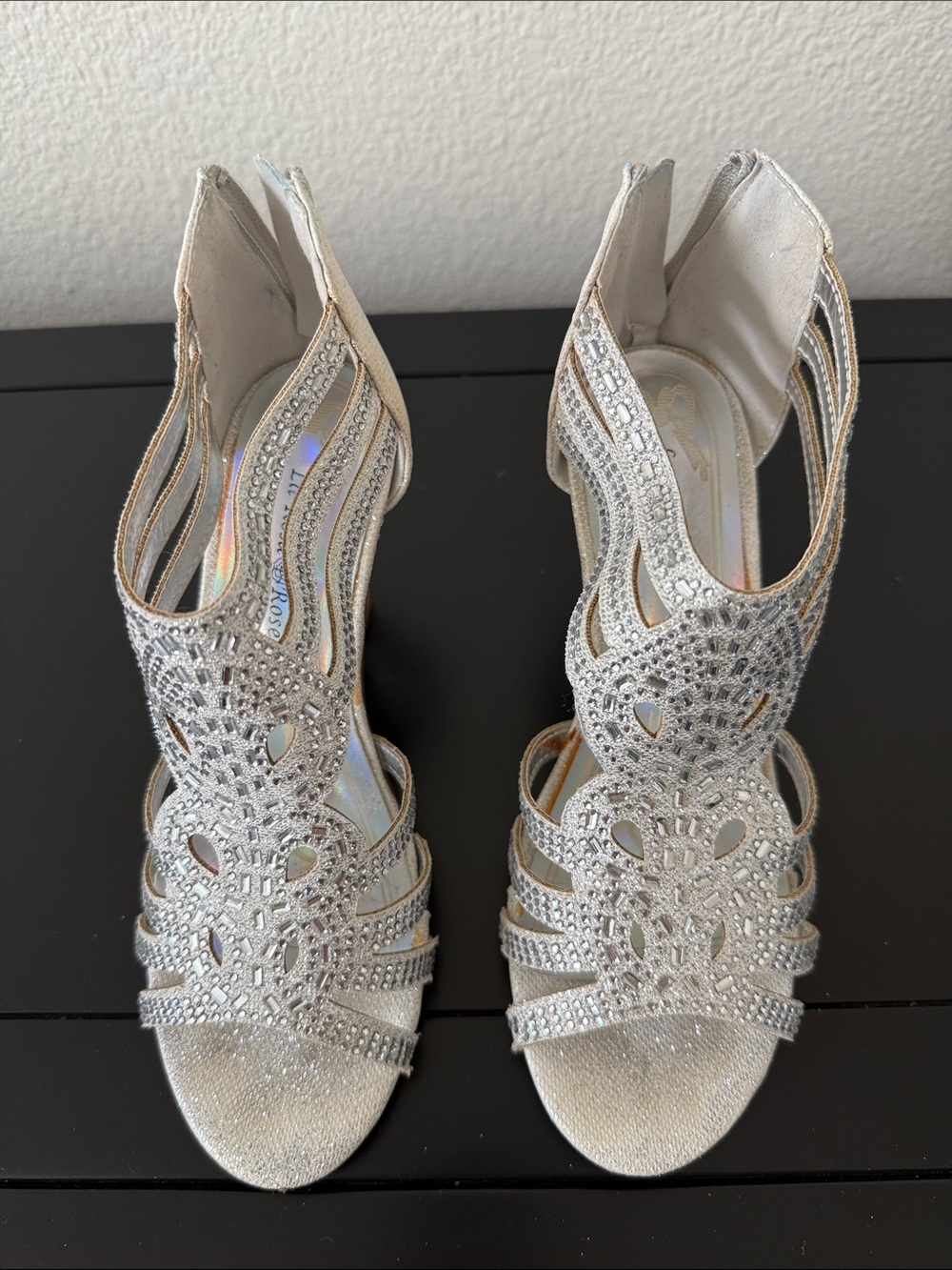Crystal-Accented Silver Strappy High Heels